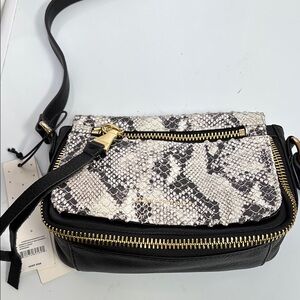 Black and White Crossbody Bag with Snakeskin Pattern